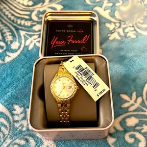 NWT Fossil Micro Scarlette Women's Gold Stainless Steel Sport Watch 28mm